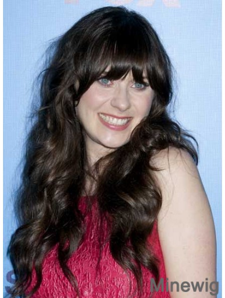 Ideal Black Long Curly 25 inch With Bangs Zooey Deschanel Wigs