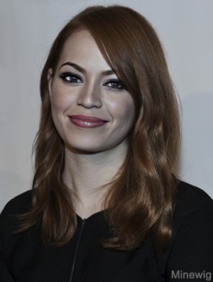 Incredible Brown Shoulder Length Wavy 16 inch Layered Emma Stone Wigs