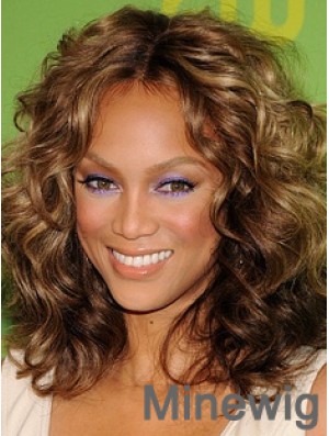 Brown Curly Without Bangs Lace Front 14 inch Soft Tyra Banks Wigs