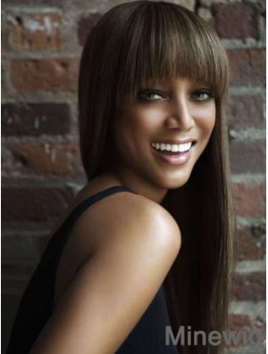 Brown Straight With Bangs Lace Front 24 inch Suitable Tyra Banks Wigs