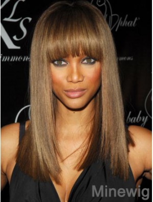 Brown Straight With Bangs Lace Front 16 inch Affordable Tyra Banks Wigs