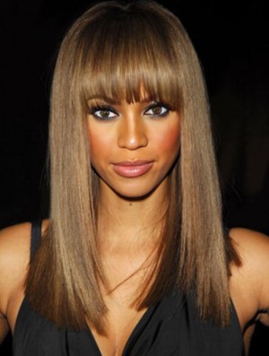 Brown Straight With Bangs Lace Front 16 inch Affordable Tyra Banks Wigs