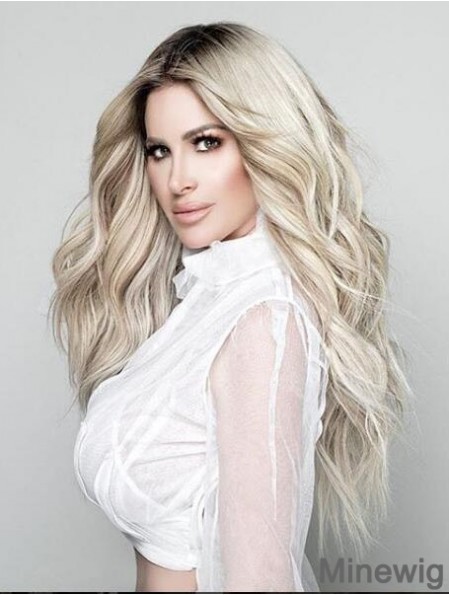 23 inch Platinum Blonde Layered Wavy Long Synthetic Lace Front Kim Zolciak Wigs