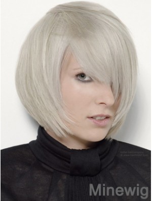 Capless Grey Chin Length Straight 12 inch Platinum Blonde Stylish Fashion Wigs