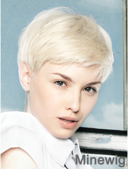 Lace Front Wig Platinum Color Short Length Straight Style Boycuts