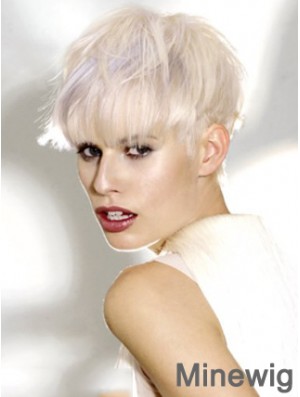 Monofilament Boycuts Short Straight 8 inch Platinum Blonde Ideal Fashion Wigs