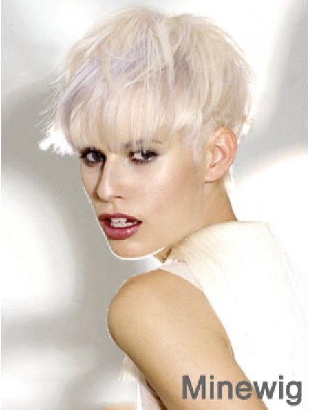 Monofilament Boycuts Short Straight 8 inch Platinum Blonde Ideal Fashion Wigs