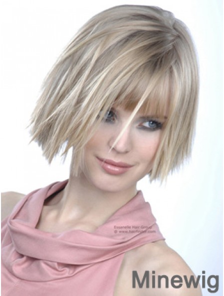 Monofilament Bobs Chin Length Straight 10 inch Platinum Blonde Good Fashion Wigs