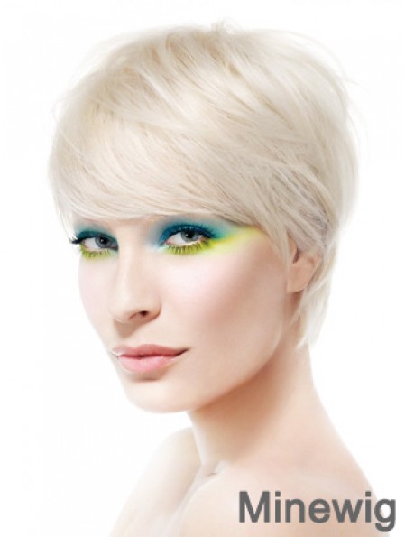 Lace Front Boycuts Short Straight 8 inch Platinum Blonde Soft Fashion Wigs