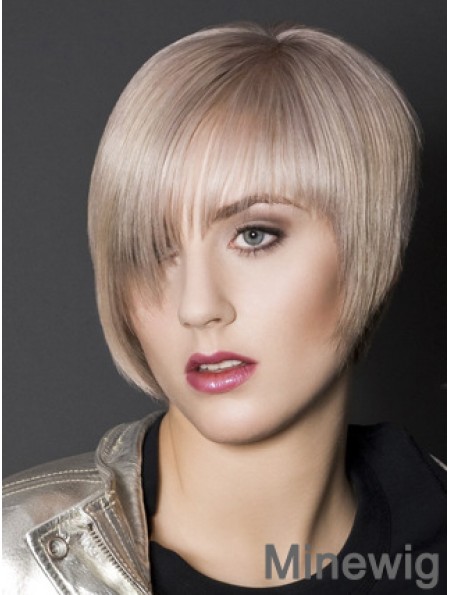 Capless Boycuts Short Straight 10 inch Platinum Blonde Sleek Fashion Wigs