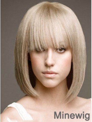 Full Lace Bobs Chin Length Straight 12 inch Platinum Blonde Beautiful Fashion Wigs