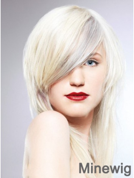 Lace Front With Bangs Long Straight 16 inch Platinum Blonde Fashionable Fashion Wigs