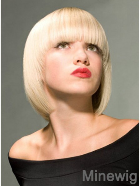 Full Lace Bobs Chin Length Straight 10 inch Platinum Blonde Online Fashion Wigs