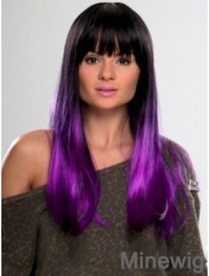 Sassy Ombre/2 Tone Long Straight With Bangs 22 inch Human Lace Wigs