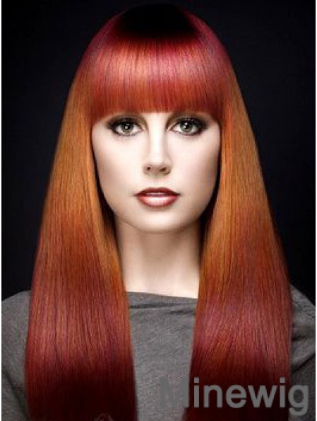 Popular Ombre/2 Tone Long Straight With Bangs 18 inch Human Lace Wigs