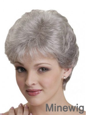 Short Grey Wigs With Synthetic Capless Straight Style