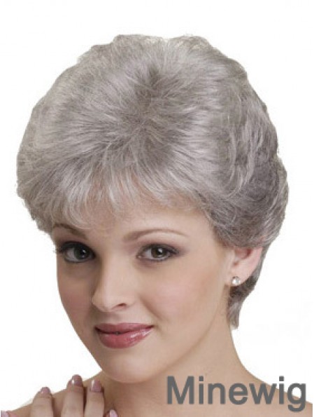 Short Grey Wigs With Synthetic Capless Straight Style