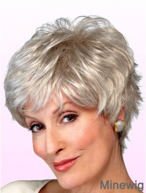 Wigs Elderly Lady Grey Style Short Length Wavy Style