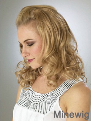 Shoulder Length Wavy Blonde Durable Synthetic Half Wigs