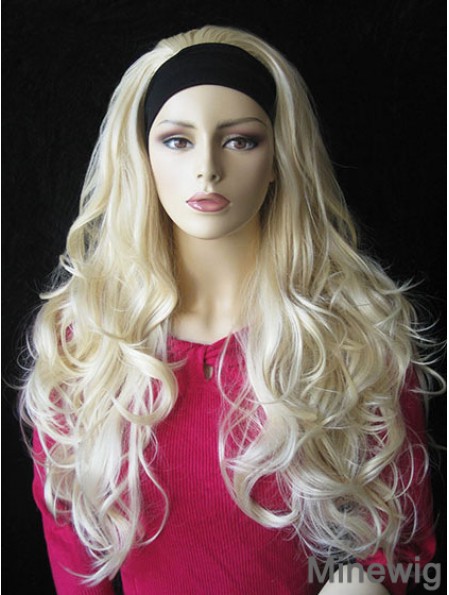 Long Wavy Blonde Natural Synthetic Half Wigs