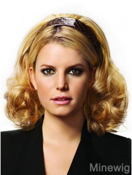 Shoulder Length Curly Blonde Popular Synthetic Half Wigs