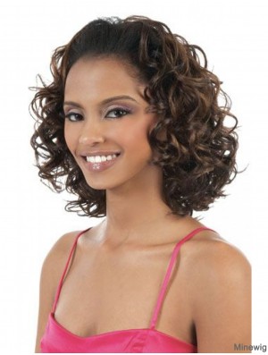 Curly Brazilian Remy Hair Brown Shoulder Length Top 3/4 Wigs