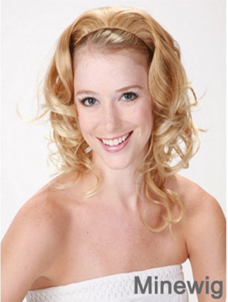 Shoulder Length Curly Blonde Style Synthetic Half Wigs