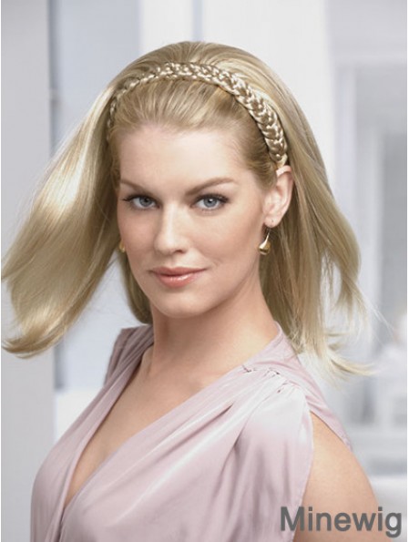 Shoulder Length Straight Blonde Ideal Synthetic Half Wigs