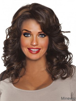 Curly Indian Remy Hair Brown Long New 3/4 Wigs