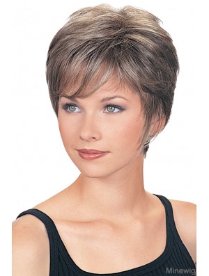 Good Wigs For The Elderly Lady Cropped Length Wavy Style Grey Cut