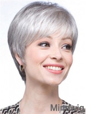 Short Wigs UK Straight Style With Capless Grey Cut