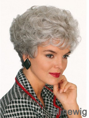 Professional Wigs With Capless Curly Style Short Length Grey Cut