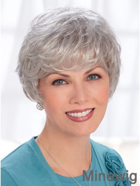 Lace Front Wigs Human Hair Short Length Wavy Style Grey Cut