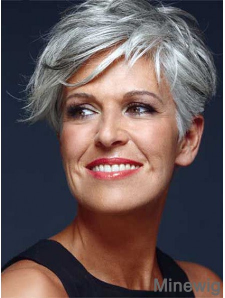 Wigs In UK With Capless Short Length Straight Style Grey Cut