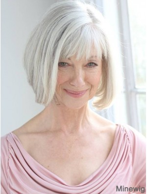 Real Hair Wigs With Remy Capless Grey Cut Chin Length