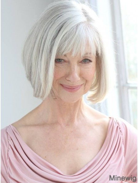 Real Hair Wigs With Remy Capless Grey Cut Chin Length