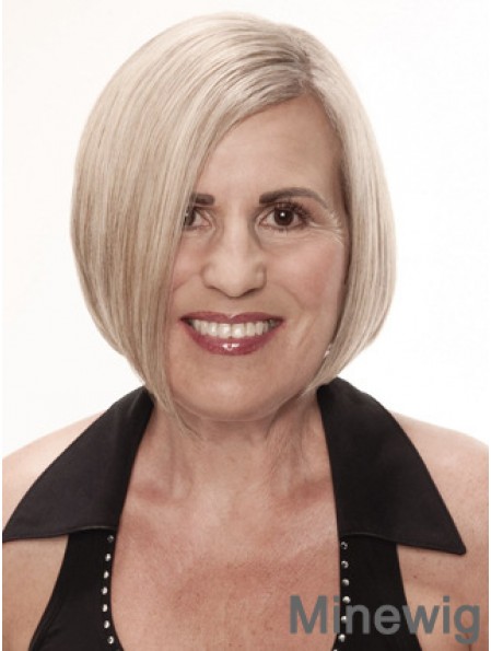 Remy Human Grey Short Straight Monofilament Platinum Blonde Wigs