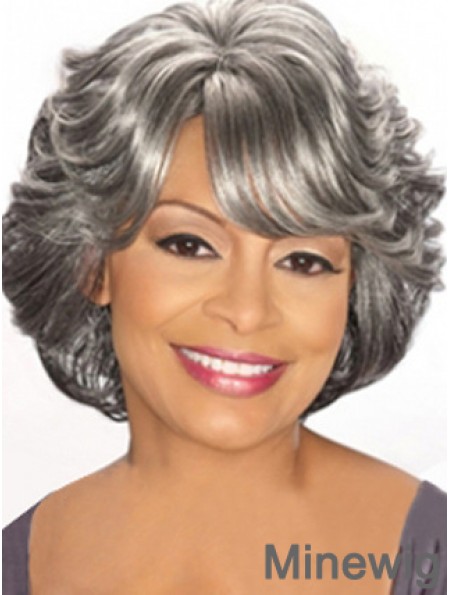 Capless Chin Length Grey Wavy Cheap Synthetic Wigs