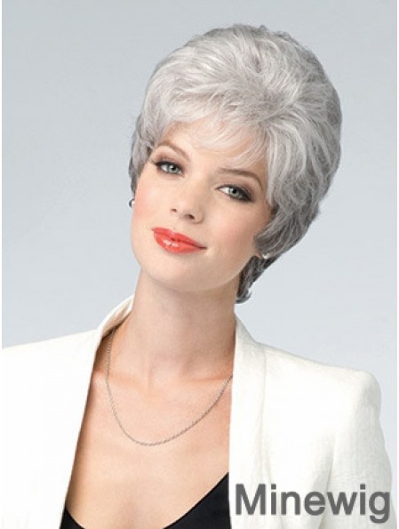 Lace Front Wig Grey Cut Wavy Style Short Length With Remy