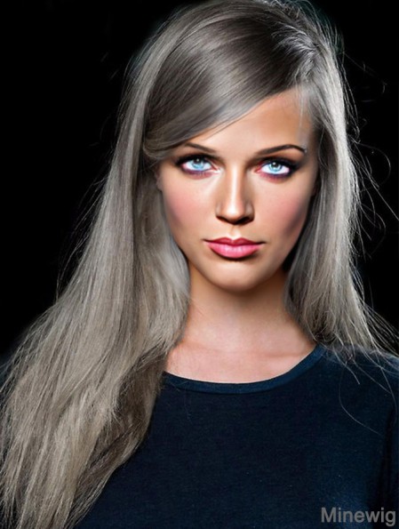 Fashion Long Straight 20 inch Synthetic Grey Wigs