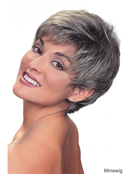 Synthetic Sleek Cropped Straight Grey Wigs