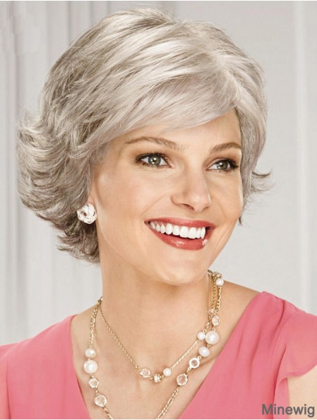 Grey Wig With Capless Wavy Style Chin Length