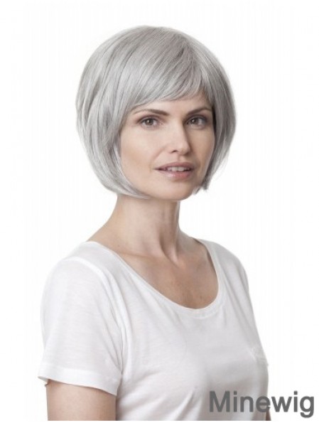 Synthetic Soft Chin Length Straight Grey Wigs