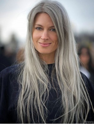 Mono Wig With Synthetic Straight Style Long Length Grey Cut