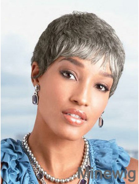 Ladies Grey Wigs Chin Length Straight Style Grey Cut