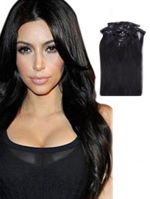 Sassy Black Straight Remy Human Hair Clip In Hair Extensions