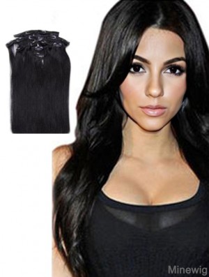 Sassy Black Straight Remy Human Hair Clip In Hair Extensions