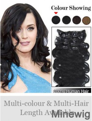 Online Black Wavy Remy Human Hair Clip In Hair Extensions