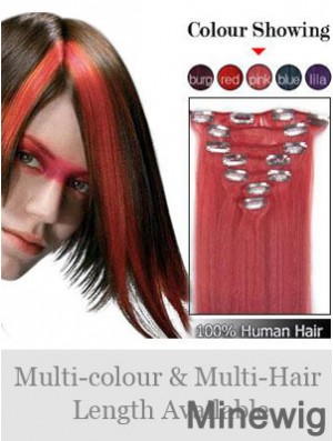 Comfortable Red Straight Remy Human Hair Clip In Hair Extensions