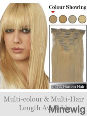 Trendy Blonde Straight Remy Human Hair Clip In Hair Extensions